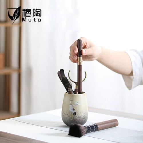 Ebony Bamboo Tea Ceremony Gentlemen Ceramic Kung Fu Tea Set Tea Ceremony Tea Clamp Tea Holder Tea Spoon Packaged Combination