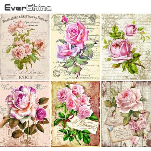 EverShine Diamond Painting Full Square 5D Flower Diamond Embroidery DIY Rose Cross Stitch Mosaic Text Rhinestones Wall Art