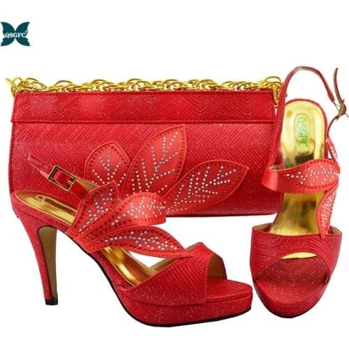 Watermelon Red Color Italian design Ladies Shoes with Match Bags Shoes and Bag Set African Sets 2020 Women African Pumps Shoe