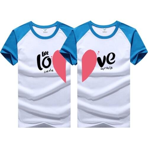 Korean Fashion Matching Couple Clothes Heart LOVE Print T-Shirt Women Men Cotton Short Sleeve Couple T Shirt For Lovers Custom