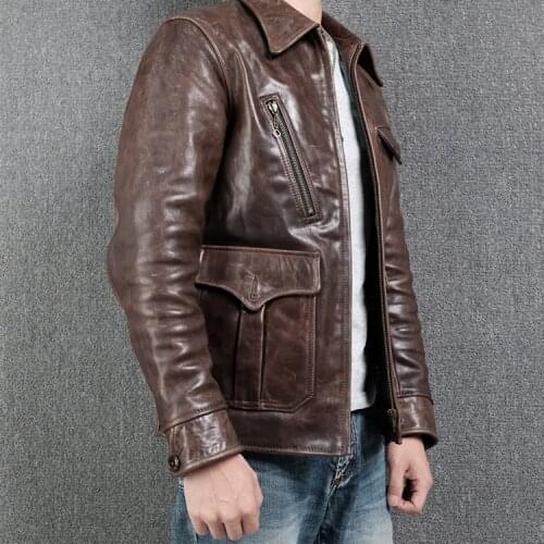 YR!Free shipping.2020 Brown luxury batik horsehide jacket,newsboy leather clothes,Man quality Vintage genuine leather coat