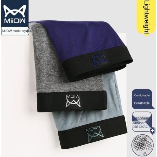 MiiOW Graphene Antibacterial Mens Underwear Mid-waist Boxer Briefs Modal Underwear Soft
