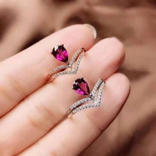 Natural Garnet Water-drop Gemstone S925 Sterling Silver Ring Inlaid Fine Fashion Exquisite Jewelry for Women Free Shipping