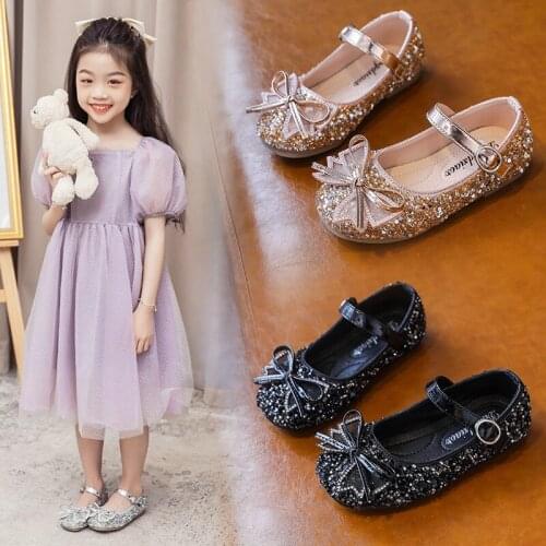 Girls Princess Shoes 2021 New Soft Bottom Baby Summer Rhinestone Shoes for Kids Leather Shoes Bow Sweet Party Fashion Hot 21-35