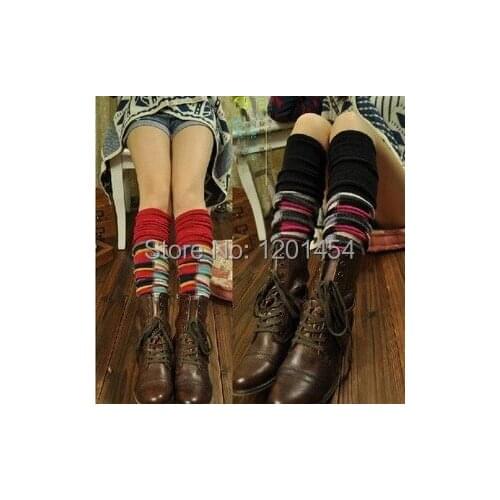 Jarajuku square grid rabbit wool blended yarn knitted thickening thermal ankle sock fancy leg cover boot covers gaiter