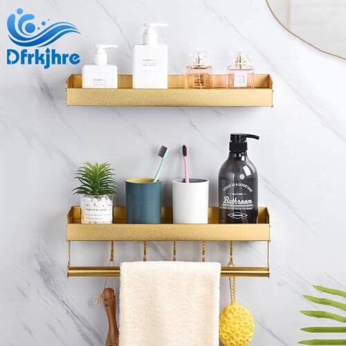 Bathroom shelf Wall Mounted Towel Holder Shampoo Shower Shelves Holder Kitchen Storage Rack Organizer Towel Bar Bath Accessories