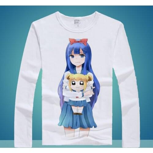 Pop Team Epic Cosplay T Shirt Popuko Pipimi Cartoon Print Long Sleeves T-Shirt Spring Autumn Casual tshirt Top Tee Costume