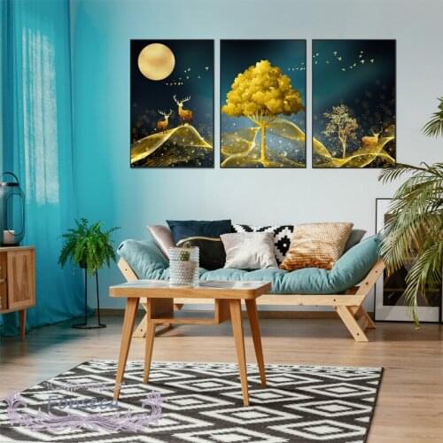 3 Fight New Chinese Style Rich Tree Elk Bird Poster Luxury Canvas Painting Modern Home Decoration Wall Art Pictures Living Room