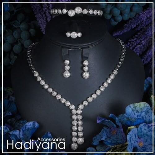 Luxury Shinning Cubic Zircon 4pcs Necklace Jewelry Wedding Set For Women Copper Tassel Jewelry Set Drop Shipping CN145 Hadiyana