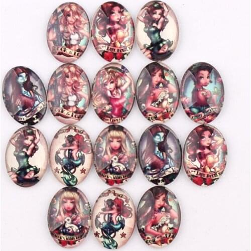 Handmade 4 Size Glass Mix Gothic Girls Oval Flatback Cameo Cabochon Domed DIY Jewelry Charm Photo Pendant Setting