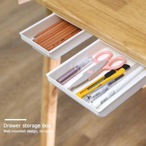 Self-Adhesive Under Desk Pencil Tray DIY Table Drawer Storage Box Organizer Desktop Makeup Pen Stationery Storage Box Case