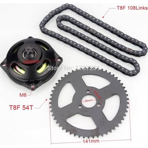 Mini Moto 47cc 49cc Drive System T8F 6T Chain with Gear Box And 54T Rear Sprocket Fit Mini Moto Pocket Bike T8F 108Links