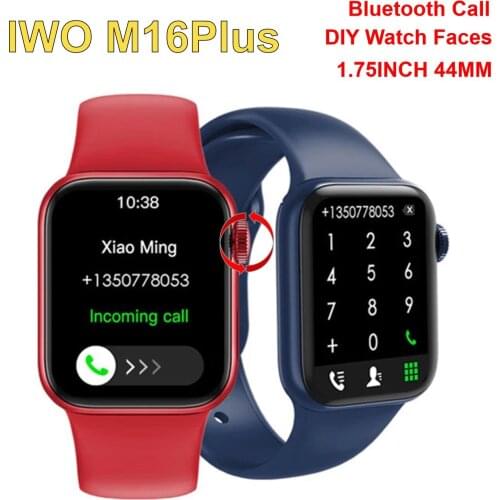 IWO M16plus Smart Watch 2021 Bluetooth Call Smartwatch Men Women Custom Dial 1.75 Inch Rotate Knob Clocks Hours Pk W66 W56 Hw22