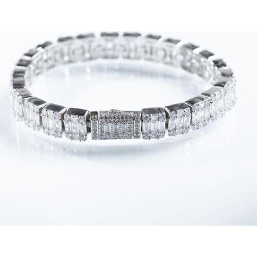 Iced out bling girl women jewelry 16cm 18cm 20cm 3 sizes baguette cubic zirconia cz cluster baguette tennis bracelet