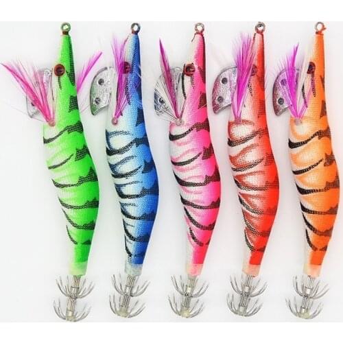 Luminous Squid Jigs 1 Piece 10cm 12cm Glow Wood Shrimp with Octopus Squid Jig Hooks Cuttlefish Fishing Lure Size 2.5# 3.0