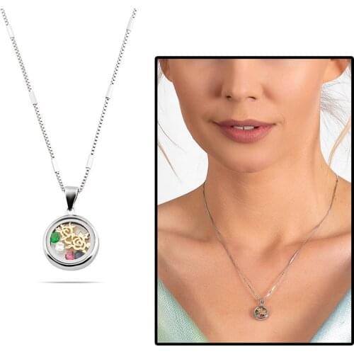 Tesbihane Multicolor Zircon Cubic Zirconia Oval Design Rose Detail 925 Sterling Silver Women Necklace