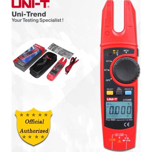 UNI-T UT256B 200A True RMS Fork Meter; AC/DC Ammeter, Resistance/Capacitance/NCV/Diode Test, LCD Backlight