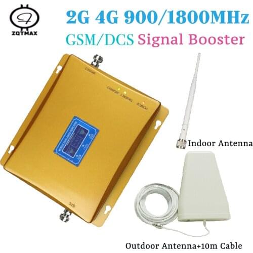 ZQTMAX Cellular Mobile Signal Booster LTE Data amplifier GSM 900 DCS 1800 Dual Band 2G 4G Repeater 70dB Gain + Antenna
