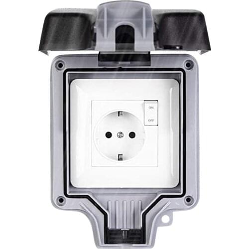 EU Plug External Socket With Lid Outdoor Bathroom Wall Waterproof Socket Independent Switch Electrical Equipment Accessories 1pc