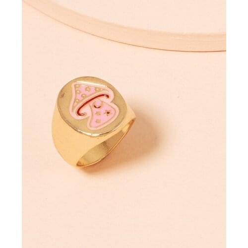 Vintage Metal Gold Mushroom Moon Star Finger Ring Fine Lucky Jewelry Cute Lovely Round Crude Rings For Women Gift