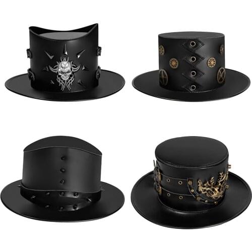 Magician Top Hat Leather Steampunk Party Caps Vintage Fancy Dress Accessory