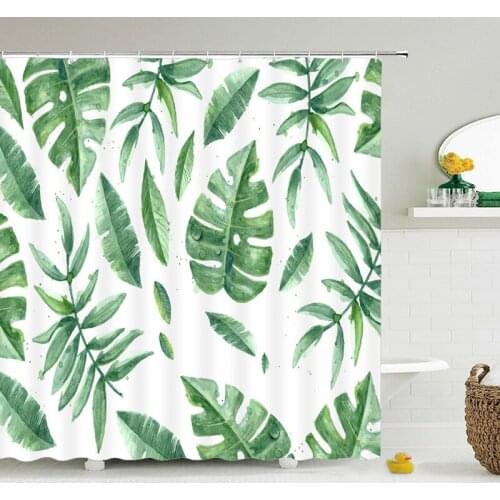 3D Printed Green Tropical Plants Shower Curtains Bathroom Waterproof Polyester Leaves Bath Curtain Shower Curtain Bath Screen