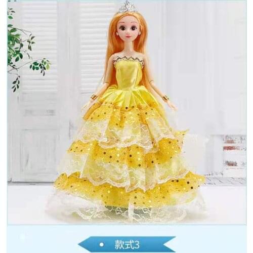 Yellow Sequin Lace Wedding Dress Princess Gown for Barbie Doll Clothes Off Shoulder Outfits 11.5" BJD Dolls Accessories Toy Gift