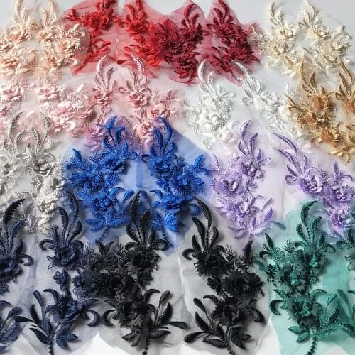 1 Pair Chic 3D Flower Lace Applique Embroidered Applique Sewing Flower Fabric Patch For Wedding Gown Bridal Dress Clothes