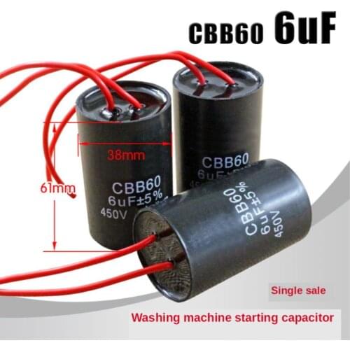 1pcs 6UF washing machine capacitor dehydration spin-drying motor start capacitor water pump capacitor CBB60 CD60 450V