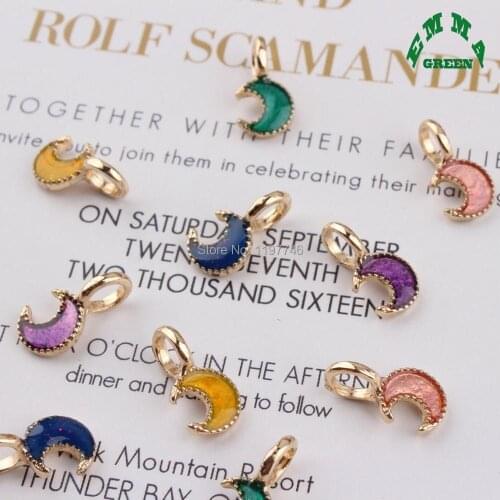 Moon with Shiny Powder 8x15mm 10 pieces Mini Tiny Enamel Universe Nebula Starry Moon Bracelet Earrings Jewelry DIY Charm