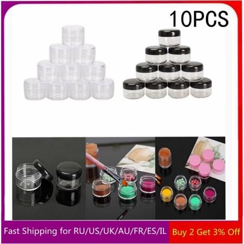 10 pcs Mini Cosmetic Empty Jar Pots Makeup Eye Face Cream Powder Container Acrylic Nail Art Sticks Bead Storage Round Holder Kit