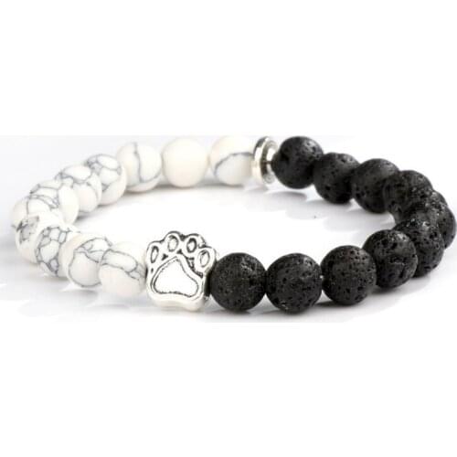 8mm wer2 micro pave cz zircon cubic zirconia elastic adjusted nature stone dog agate Onyx volcanic lava Charm Bracelet