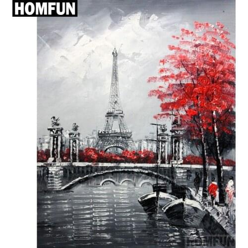 HOMFUN 5D Diamond Pattern Rhinestone Needlework Diy Diamond Painting Cross Stitch "Tower scenery" Diamond Embroidery A00505