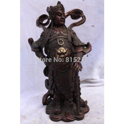Bi001208 10"Chinese Buddhism Red Bronze carved excellent Stand Wei Tuo Buddha Statue