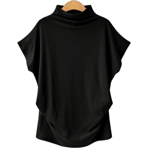 5XL Plus Size 2020 Summer New Women Fashion Short Batwing Sleeve Turtleneck Solid Loose T-shirt Tops Casual T Shirt