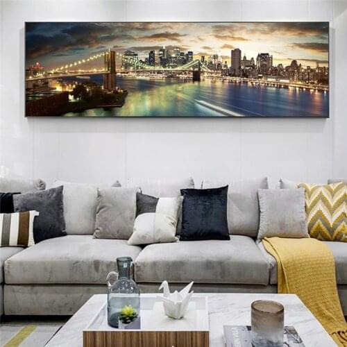 Brooklyn Bridge Night View Canvas Paintings on The Wall Posters and Prints New York City Landscape Pictures for Bed Room Decor