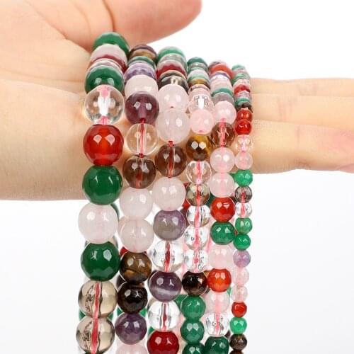 Faceted Multicolor Agate Onyx Natural Stone Beads Round Spacer Loose Bead For Jewelry Making DIY Charm Bracelet 4/6/8/10/12MM