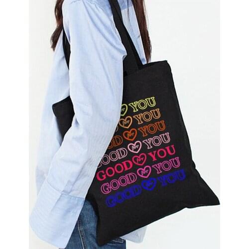 Canvas Bag Women Korean Foldable Eco Shopping Bags with Logo Fashion Travel Letter Print Popular Fun Handbags for Women