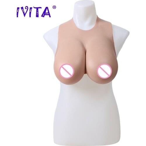 IVITA Realistic Silicone Breast Forms 2 Colors Choices F Cup Fake Boobs for Crossdresser Transgender Drag Queen Shemale Enhancer