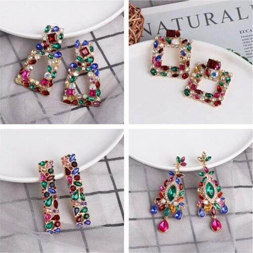 Juran Colorful Crystals Dangle Drop Earrings ZA New Long Metal Hollowed-out Hanging Fashion Jewelry Accessories For Women