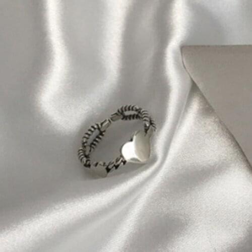 Korean Fashion Bridal Sets Vintage Heart Shape Adjustable Rings For Women Tibetan Link Chain American Ins Design Ring