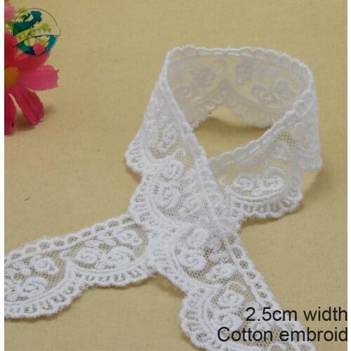 1yards 2.5cm white lace cotton embroidery lace french lace ribbon fabric guipure diy trims warp knitting sewing Accessories#3744