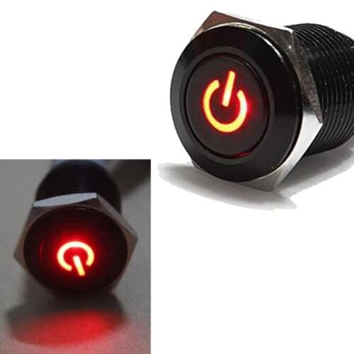 Lot2 16mm 12V Car Boat Black Metal Push Button Switch Red LED Latching ON-OFF