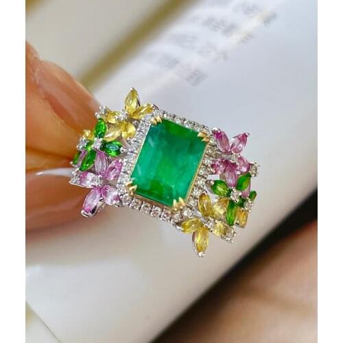 LR Emerald Ring 1.8ct Pure 18K Gold Jewelry Vivid Green Emerald Gemstone Diamond Female Rings for women Fine Ring