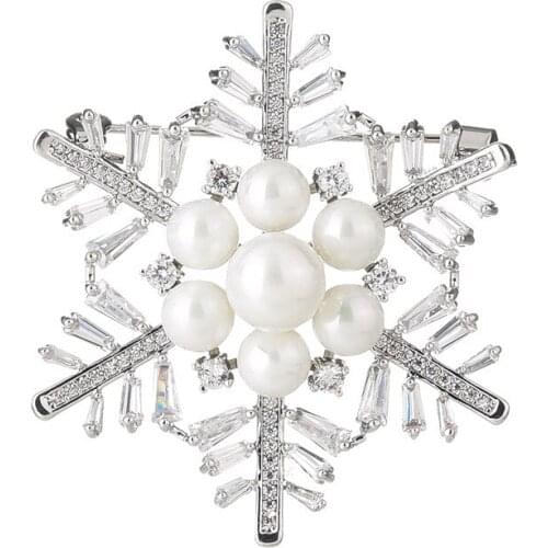 Copper Inlaid Zircon Wedding Clothing Jewelry Accessories Trend Fashion Snowflake With Pearl Upscale Elegant Delicate Brooch Pin