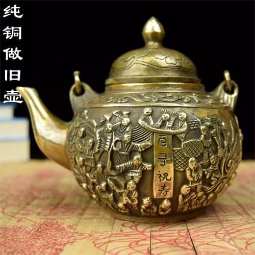 Copper won five lotus lotus copper pot 100 birthday Brass Teapot pot pot dragon home auspicious ornaments
