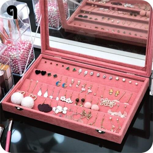 QM Fashion Portable Velvet Earring Ring Hot Sale Jewelry Display Organizer Box Tray Holder Earring Jewelry Storage Case Showcase