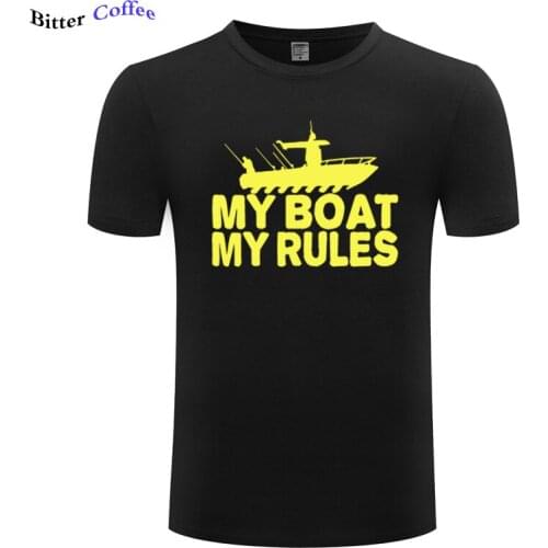 My Boat My Rules Print T-SHIRT Fishinger Angler Bait Carp Fisherman Funny Birthday Sleeve T Shirt Summer Men Tee Tops Plus Size