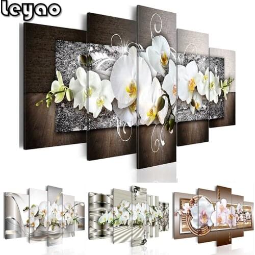 5 Pieces Abstract Diamond Orchid Flower Large Diy Diamond Painting multi-picture Full Square Round Diamond Embroidery decor