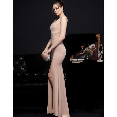 2021 New Women Elegant V Neck Backless Party Maxi Dress Beads Prom Dress Formal Gown Fashion and elegance